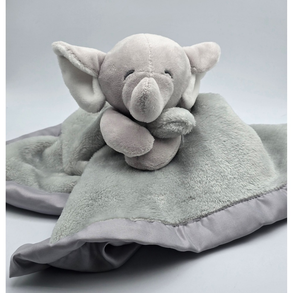 Carters Gray Elephant Baby Security Blanket Lovey Satin Trim Plush Snuggle 13x13
